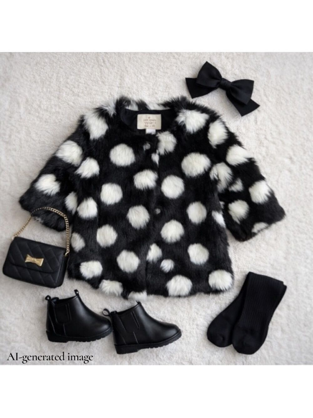 Kate Spade Toddler Size 2 Faux Fur Polka Dot Jacket Girls Statement Coat Preppy